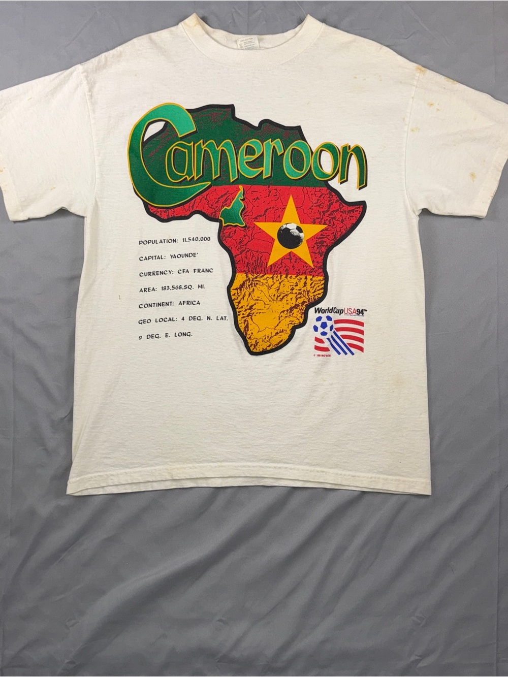 Vintage Cameroon Shirt Mens Large White Soccer World Cup USA 94 High 5 90s